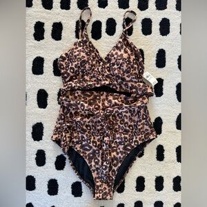 Aerie Leopard Wrap one piece swimsuit